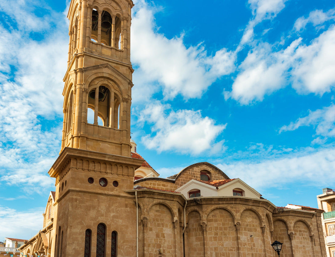 Noah Jigsaw Puzzle A small building with a blue door sits in front of a large Mosque with a tall tower in Nicosia, Cyprus. Beautiful street with old architecture in Nicosia, Cyprus 1000 pieces