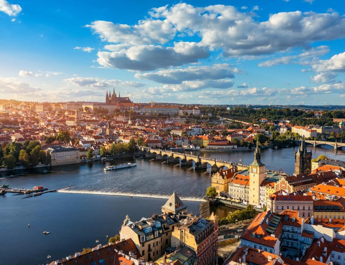 Prague scenic spring aerial view of the Prague Old Town pier architecture Charles Bridge over Vltava river in Prague, Czechia. Old Town of Prague with the Castle in the background, Czech Republic 1000pc Puzzle