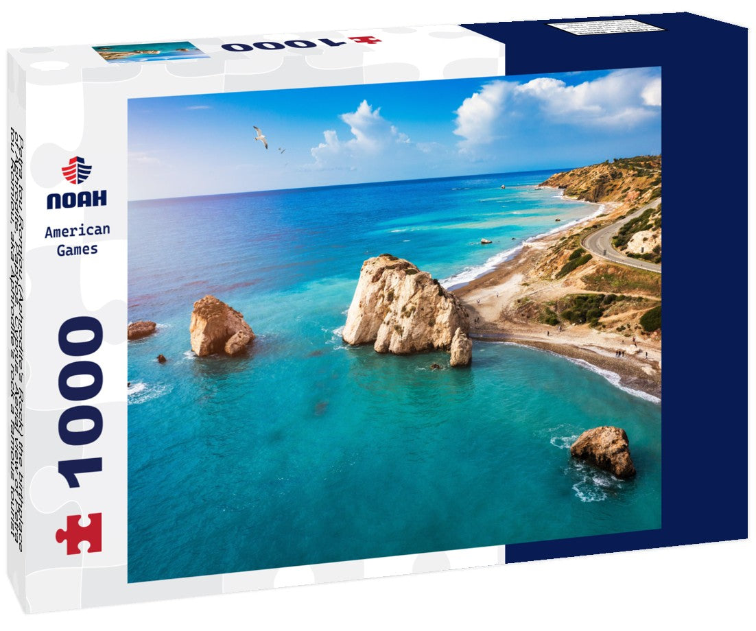 Petra tou Romiou (Aphrodite's Rock) the birthplace of Aphrodite, Paphos, Cyprus. Aerial view of Petra tou Romiou, aka Aphrodite's rock a famous tourist travel destination landmark in Paphos, Cyprus 1000pc Puzzle