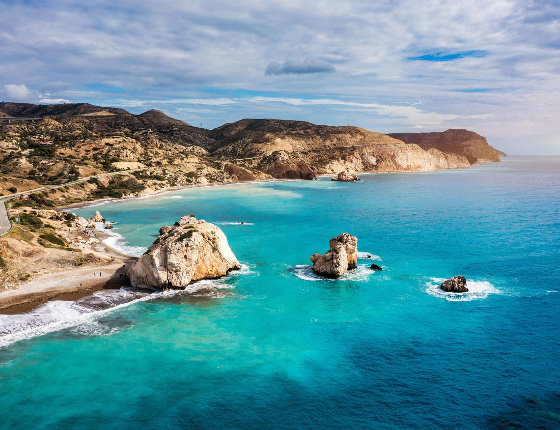 Petra tou Romiou (Aphrodite's Rock) the birthplace of Aphrodite, Paphos, Cyprus. Aerial view of Petra tou Romiou, aka Aphrodite's rock a famous tourist travel destination landmark in Paphos, Cyprus 1000pc Puzzle