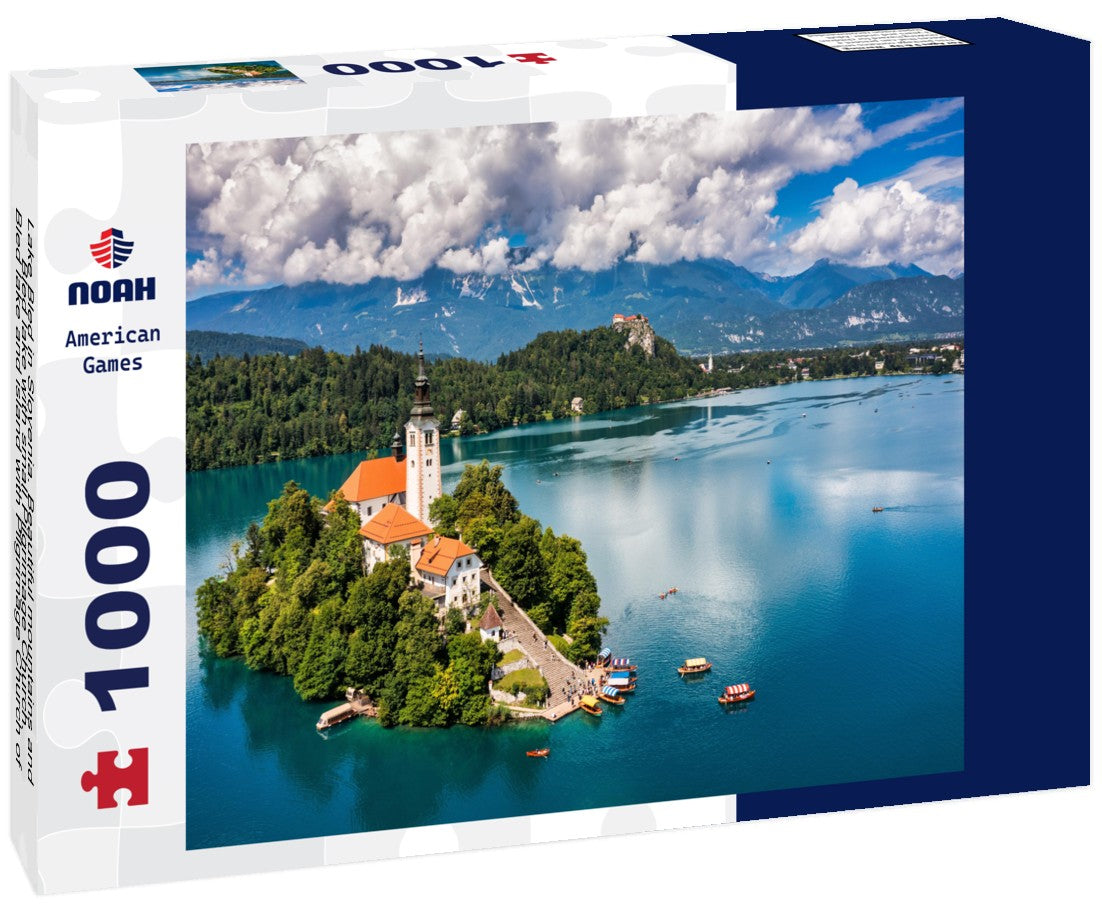 Noah Jigsaw Puzzle Lake Bled in Slovenia. Beautiful mountains and Bled lake with small Pilgrimage Church. Bled lake and island with Pilgrimage Church of the Assumption of Maria. Bled, Slovenia, Europe 1000 pieces