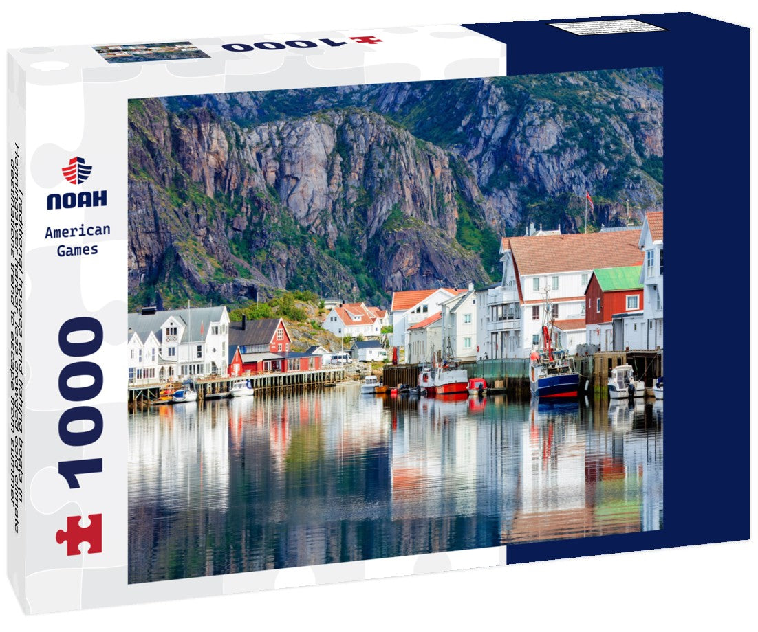 Traditional houses and fishing boats in Henningsvær harbor, less crowded cold climate destinations trend to escape from summer heat. Lofoten Islands, Norway 1000pc Puzzle