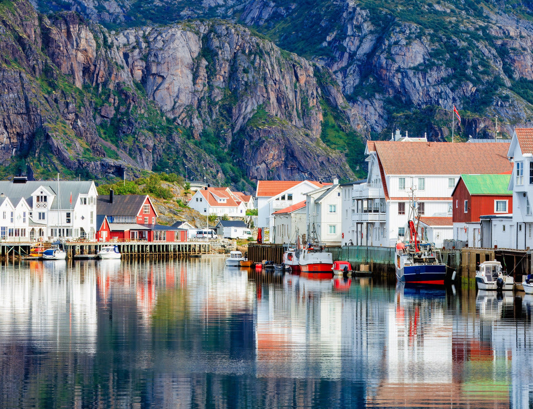Traditional houses and fishing boats in Henningsvær harbor, less crowded cold climate destinations trend to escape from summer heat. Lofoten Islands, Norway 1000pc Puzzle
