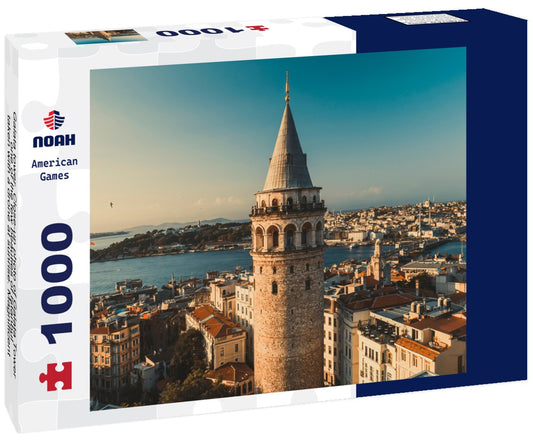 Noah Jigsaw Puzzle Galata tower. Close-up photo of Galata Tower, one of the few beauties of Istanbul, taken with a drone at sunrise. Magnificent view of the sea and buildings in the background 1000 pieces