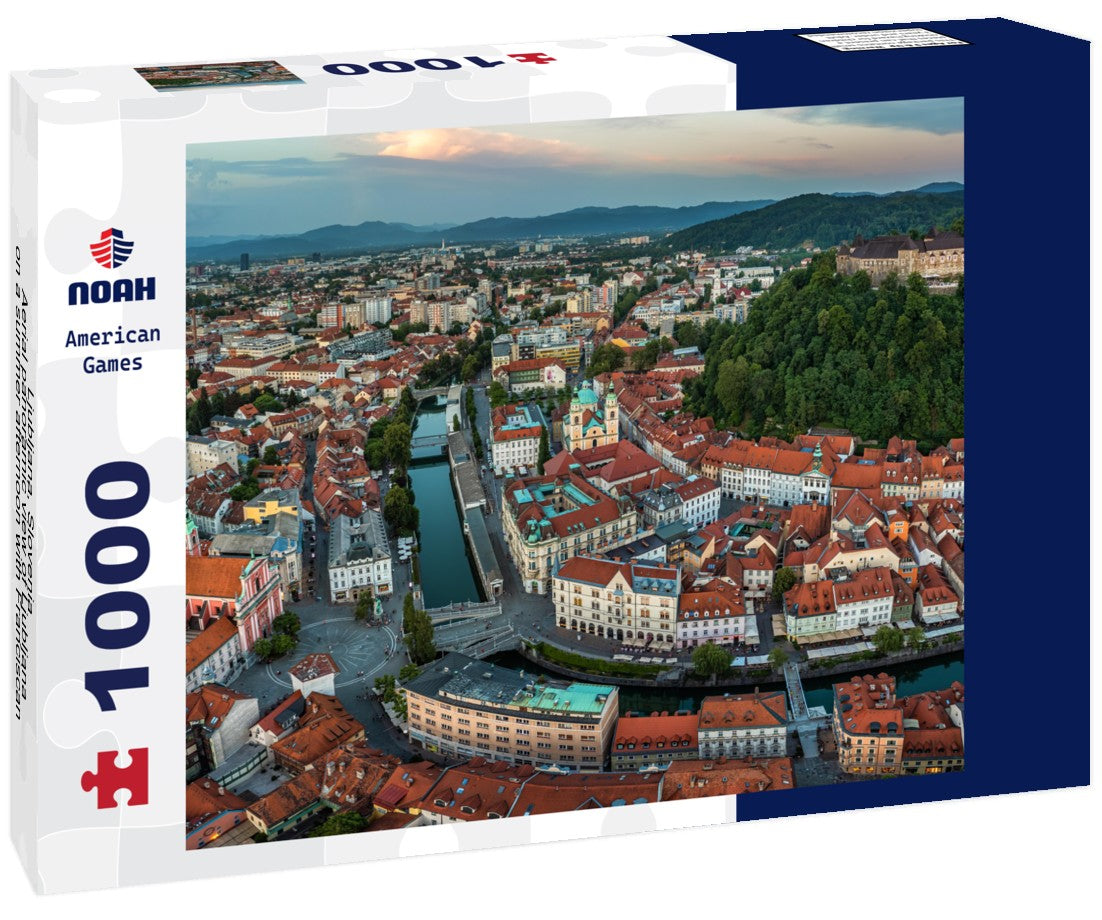 Noah Jigsaw Puzzle Ljubljana, Slovenia - Aerial panoramic view of Ljubljana on a summer afternoon with Franciscan Church of the Annunciation, Ljubljana Castle 1000 pieces