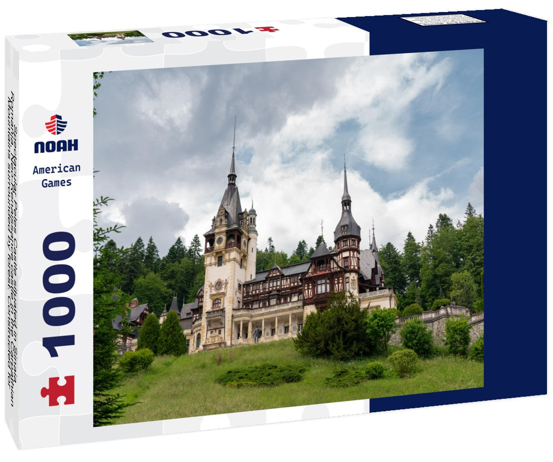 Spectacular Peles Castle situated in Sinaia, Romania. Neo-Renaissance castle in the Carpathian Mountains surrounded by forest. Constructed for King Carol I. Famous travel destination 1000pc Puzzle
