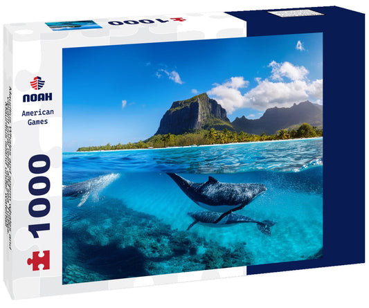 Noah Jigsaw Puzzle Mauritius Whales and sperm whales and vibrant coral reefs and sea Turtles. Mauritius island under waterfall, Mauritius undersea, Mauritius sea 1000 pieces
