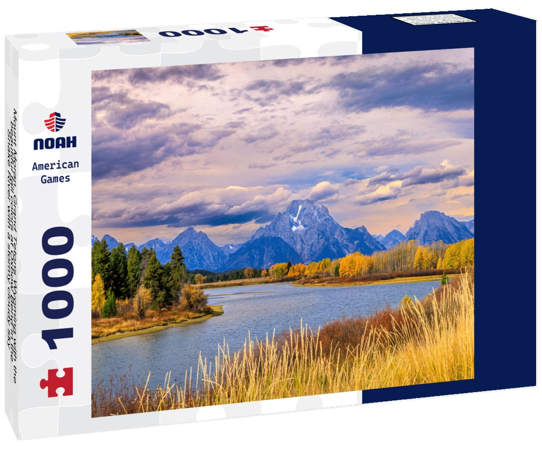 Noah Jigsaw Puzzle Mount Moran, Grand Tetons Wyoming with the beautiful fall colors at Oxbow Bend in the Snake River with a stormy cloudy sky 1000 pieces