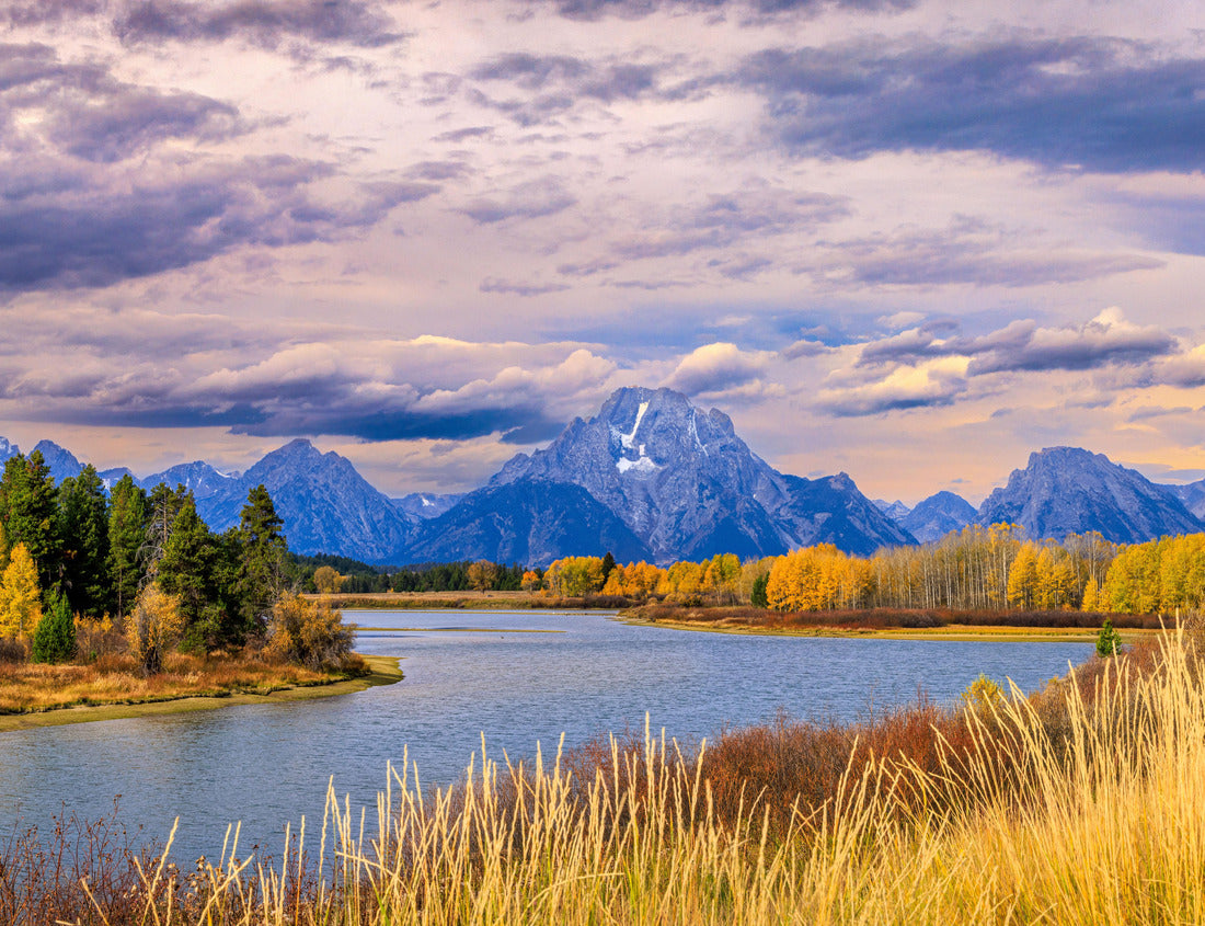 Noah Jigsaw Puzzle Mount Moran, Grand Tetons Wyoming with the beautiful fall colors at Oxbow Bend in the Snake River with a stormy cloudy sky 1000 pieces