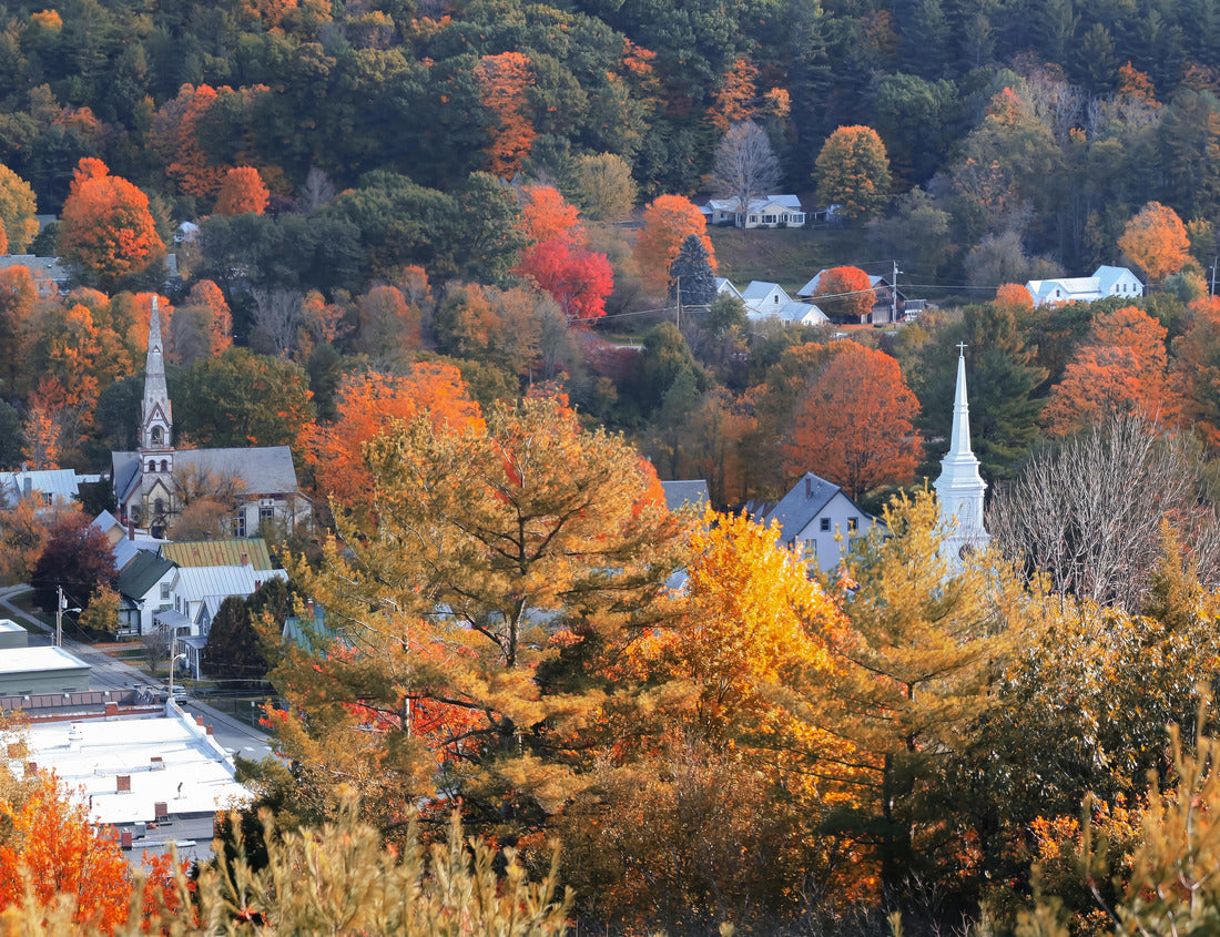 aerial view of South Royalton town in Vermont during autumn time 1000pc Puzzle