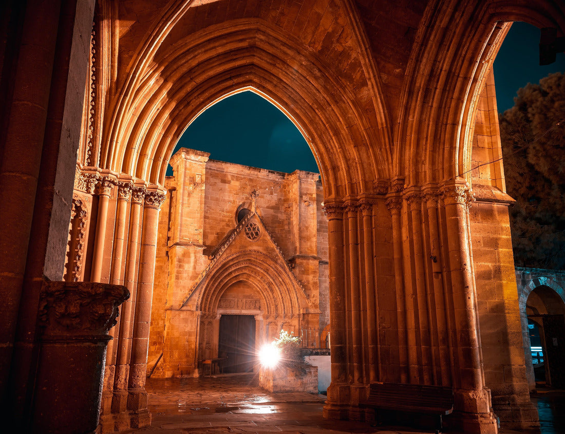 Noah Jigsaw Puzzle Ancient stone archway of Cathedral of Saint Sophia illuminated at night. Nicosia, Cyprus 1000 pieces