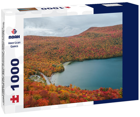 Noah Jigsaw Puzzle Epic Autumn Wide Panoramic View of Lake Willoughby from Mount Pisgah Vermont, USA. Fall Foliage Peak Colors Forests Around Beautiful Blue Waters 1000 pieces
