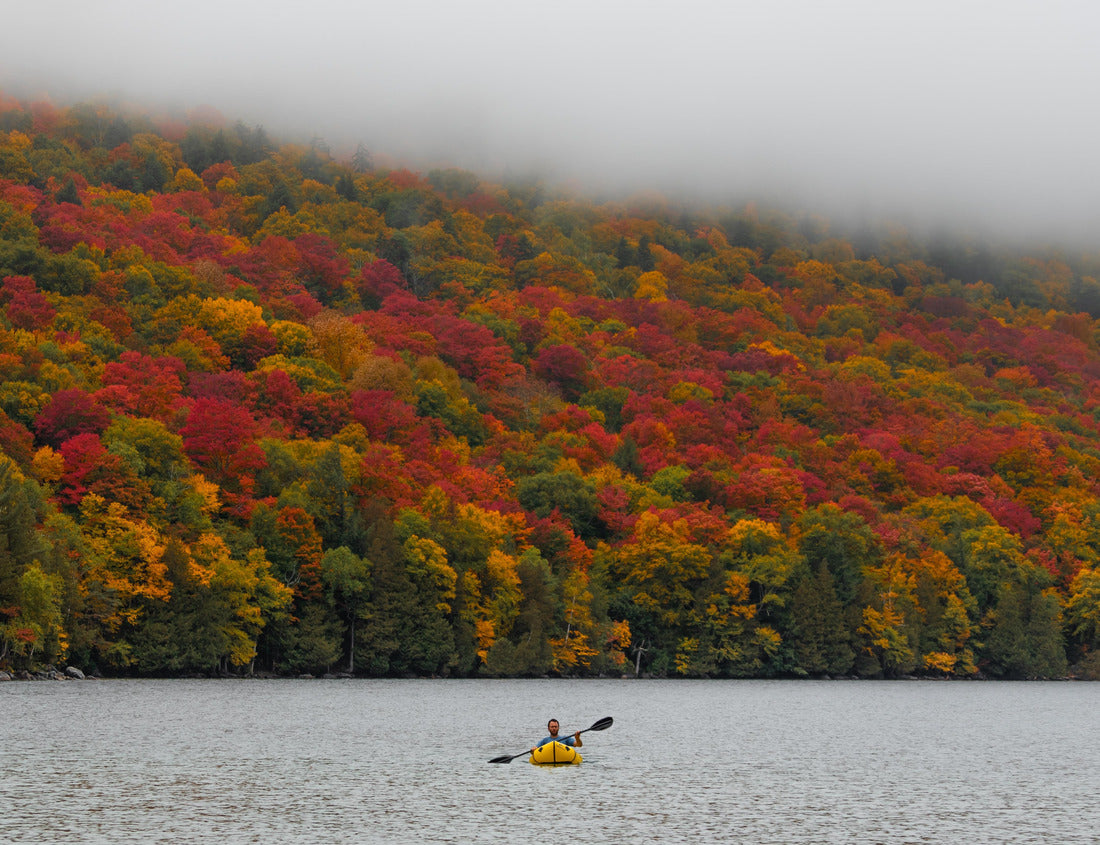 Noah Jigsaw Puzzle Man Paddles a Yellow Kayak Early Morning Moody Fog in Lake Willoughby in Autumn, Vermont 1000 pieces
