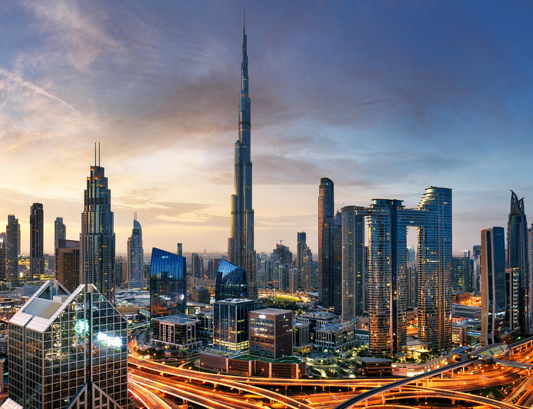 Noah Jigsaw Puzzle Dubai skyline at sunset with Burj Khalifa - aerial view, United Arab Emirates 1000 pieces