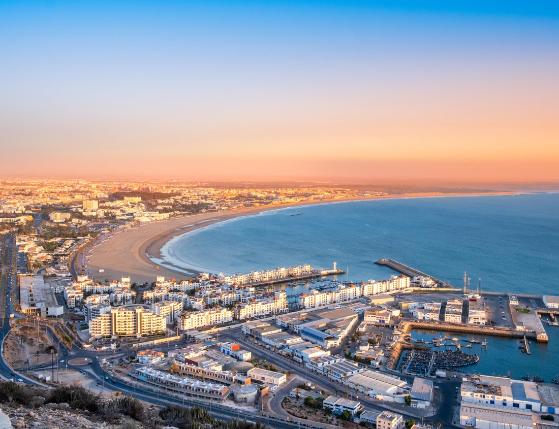 Noah Jigsaw Puzzle Agadir, Morocco at sunset. Panoramic view of Agadir city and bay in southern Morocco with Marina, beach and ocean from Oufla or Casbah fortress. Moroccan seaside resort on Atlantic coast in Africa 1000 pieces