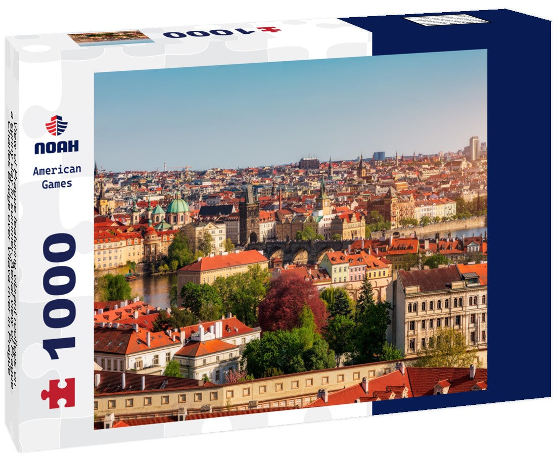 Prague featuring vibrant rooftops on a sunny day in summer. Aerial Prague, Charles Bridge over Vltava river in Prague, Czechia. Old Town of Prague, Czech Republic 1000pc Puzzle