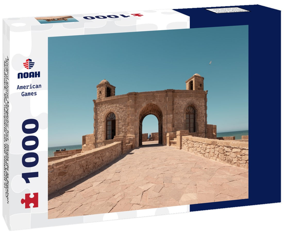 Noah Jigsaw Puzzle Ancient stone Mogador fort, Skala de la Kasbah, arch entrance at Essaouira coastal UNESCO landmark, the ramparts on the seafront in summer, ocean in background Morocco 1000 pieces