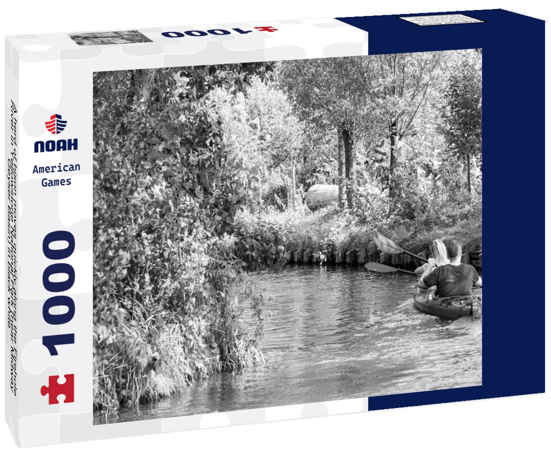 Noah Jigsaw Puzzle A herd of bison moves quickly along the Firehole River in Yellowstone National Park (near Midway Geyser Basin) in black white 1000 pieces