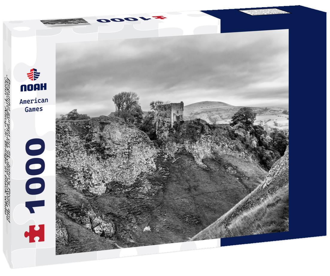 Noah Jigsaw Puzzle Beautiful sunset on St. John's River and Jacksonville, Florida skyline showing the John T. Alsop Jr. Bridge in black white 1000 pieces