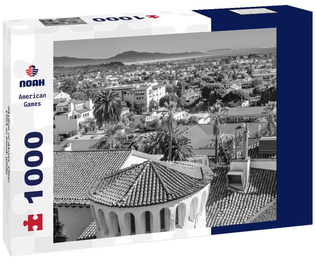 Noah Jigsaw Puzzle Skyline of Akron, Ohio, USA in black white 1000 pieces