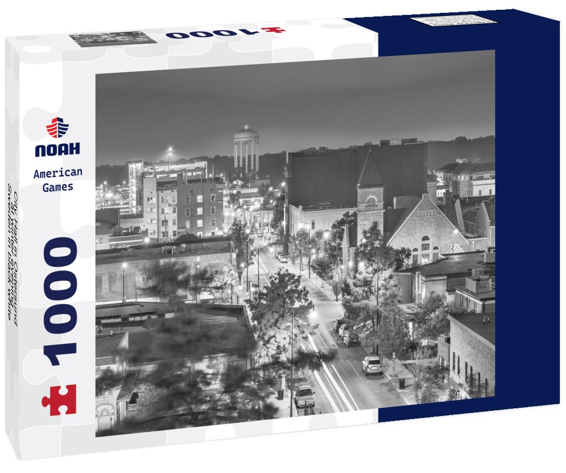 Noah Jigsaw Puzzle City Hall in Ostersund at winter evening, Sweden in black white 1000 pieces
