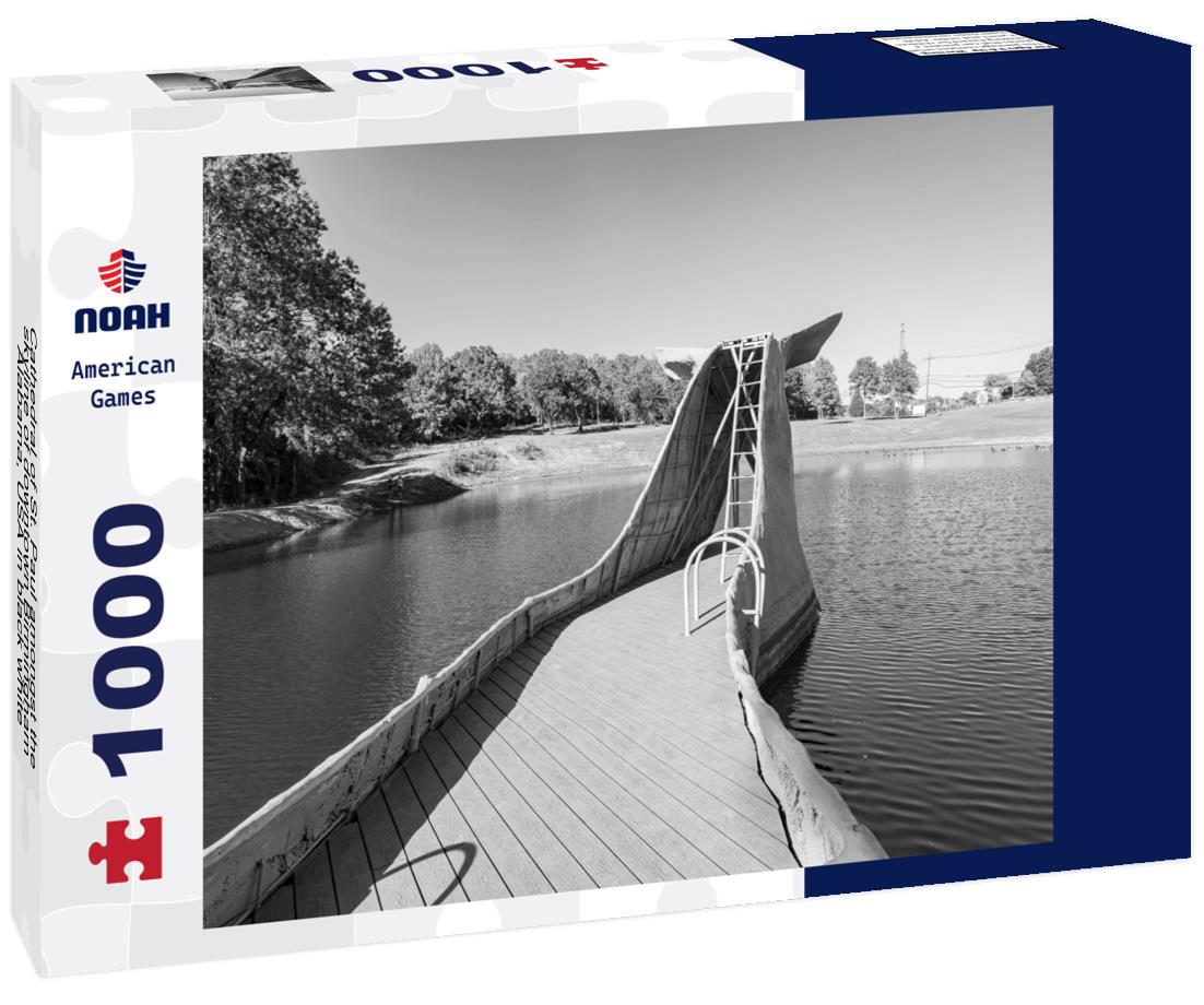 Noah Jigsaw Puzzle Cathedral of St. Paul amongst the skyline of downtown Birmingham, Alabama, USA in black white 1000 pieces