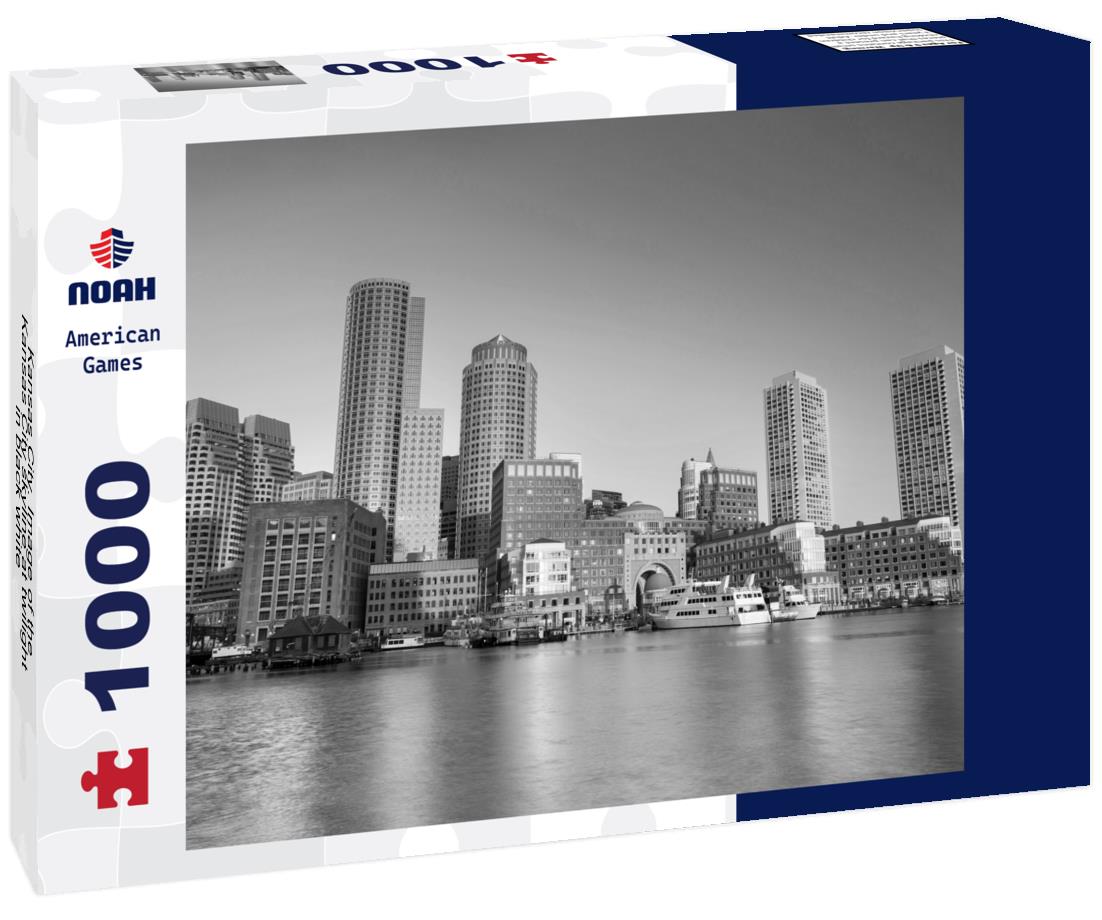 Noah Jigsaw Puzzle Kansas City. Image of the Kansas City skyline at twilight in black white 1000 pieces