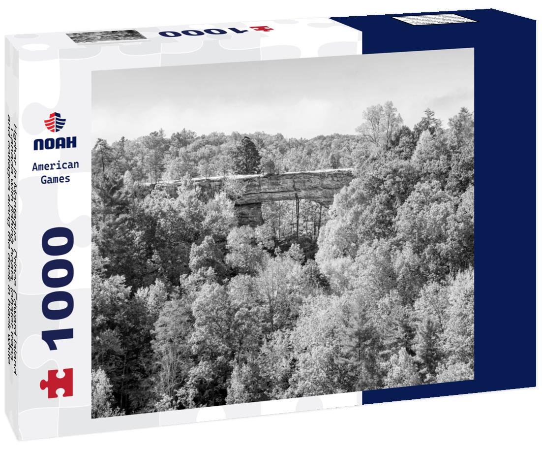 Noah Jigsaw Puzzle Harbor in Montague, Prince Edward Island, Canada with fishing boats, lobster traps and cottages along the dock in black white 1000 pieces