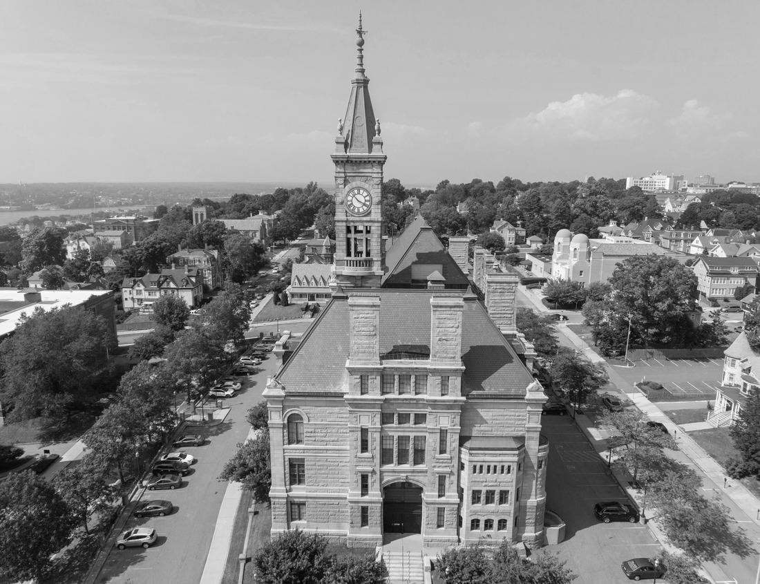 Noah Jigsaw Puzzle skyline of Providence, Rhode Island from the far side of the Providence River viewed just as the sun is setting at dusk in black white 1000 pieces