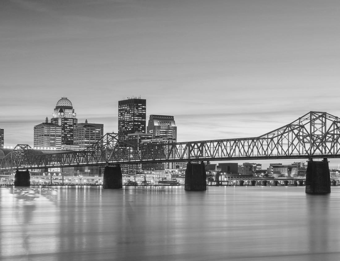 Noah Jigsaw Puzzle Cleveland. Image of Cleveland downtown at twilight blue hour in black white 1000 pieces