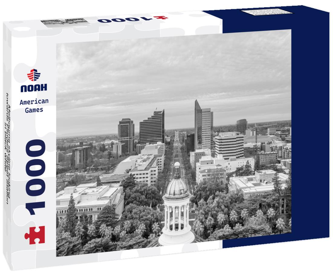 Noah Jigsaw Puzzle Melbourne skyline looking towards Flinders Street Station in black white 1000 pieces