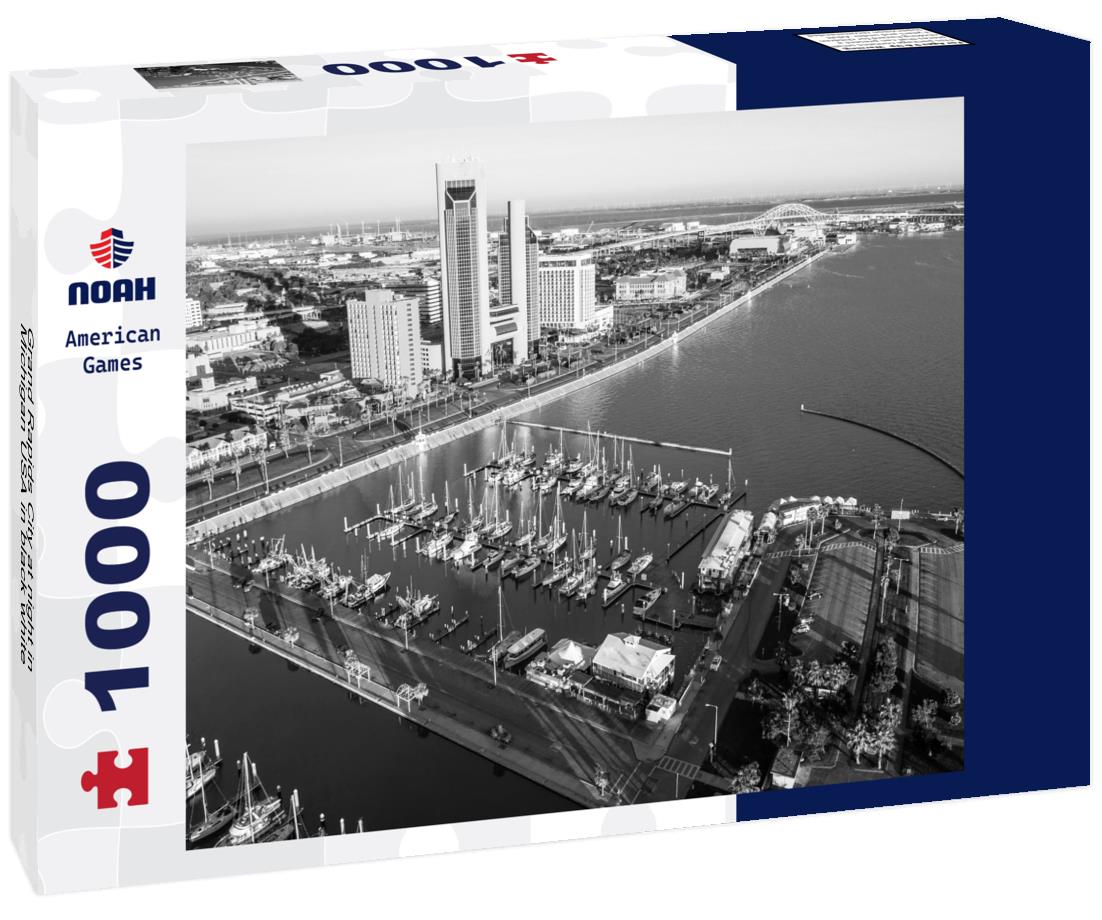 Noah Jigsaw Puzzle Grand Rapids City at night in Michigan USA in black white 1000 pieces