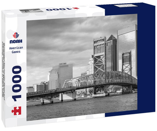 Noah Jigsaw Puzzle Illuminated Neuhauser Street and Karlsplatz Gate in Munich in the evening, Germany in black white 1000 pieces