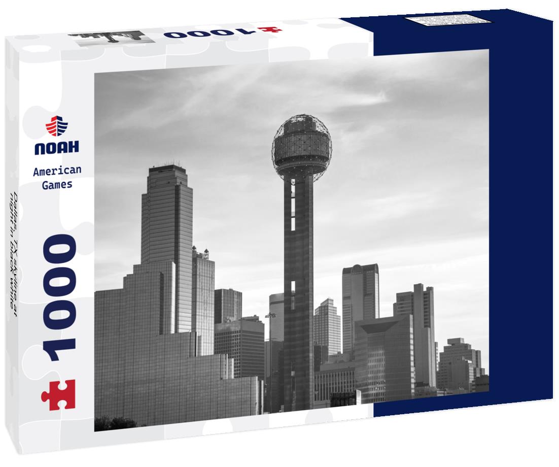Noah Jigsaw Puzzle Dallas, TX skyline at night in black white 1000 pieces
