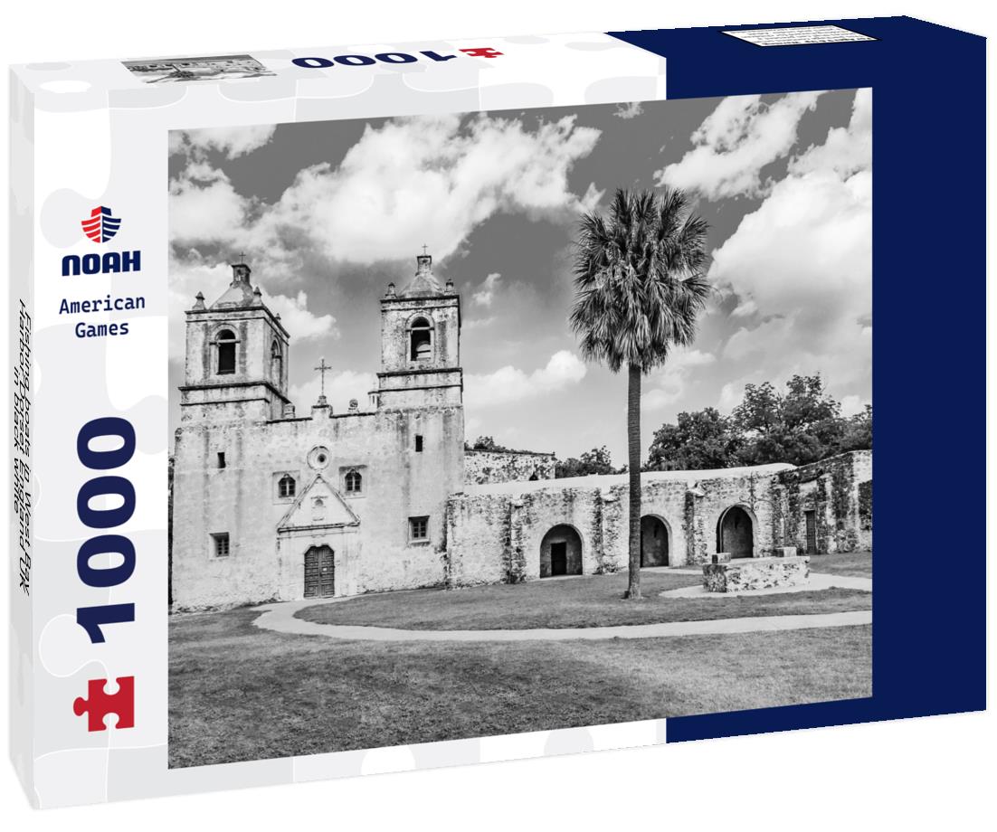 Noah Jigsaw Puzzle Fishing boats in West Bay Harbor Dorset England UK in black white 1000 pieces