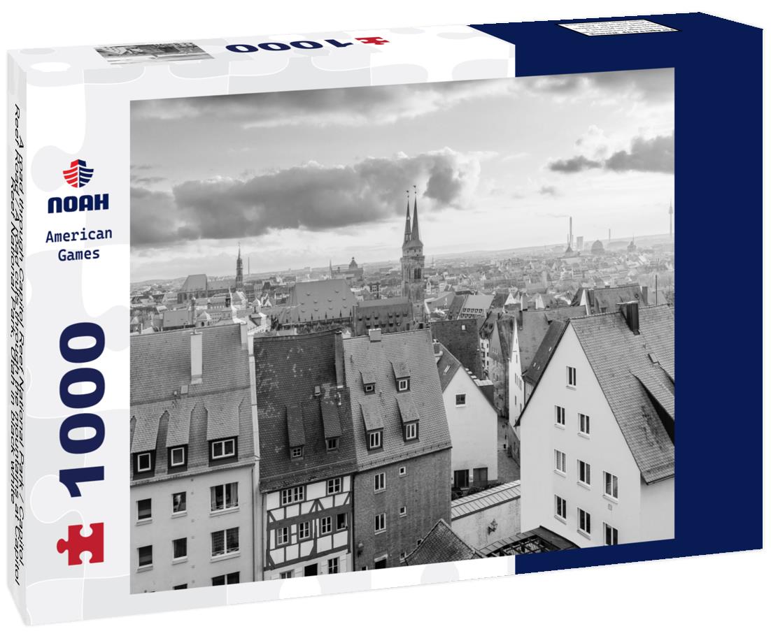 Noah Jigsaw Puzzle A road through Capitol Reef National Park / Capitol Reef Road / A road cuts through the mountains at Capitol Reef National Park, Utah in black white 1000 pieces