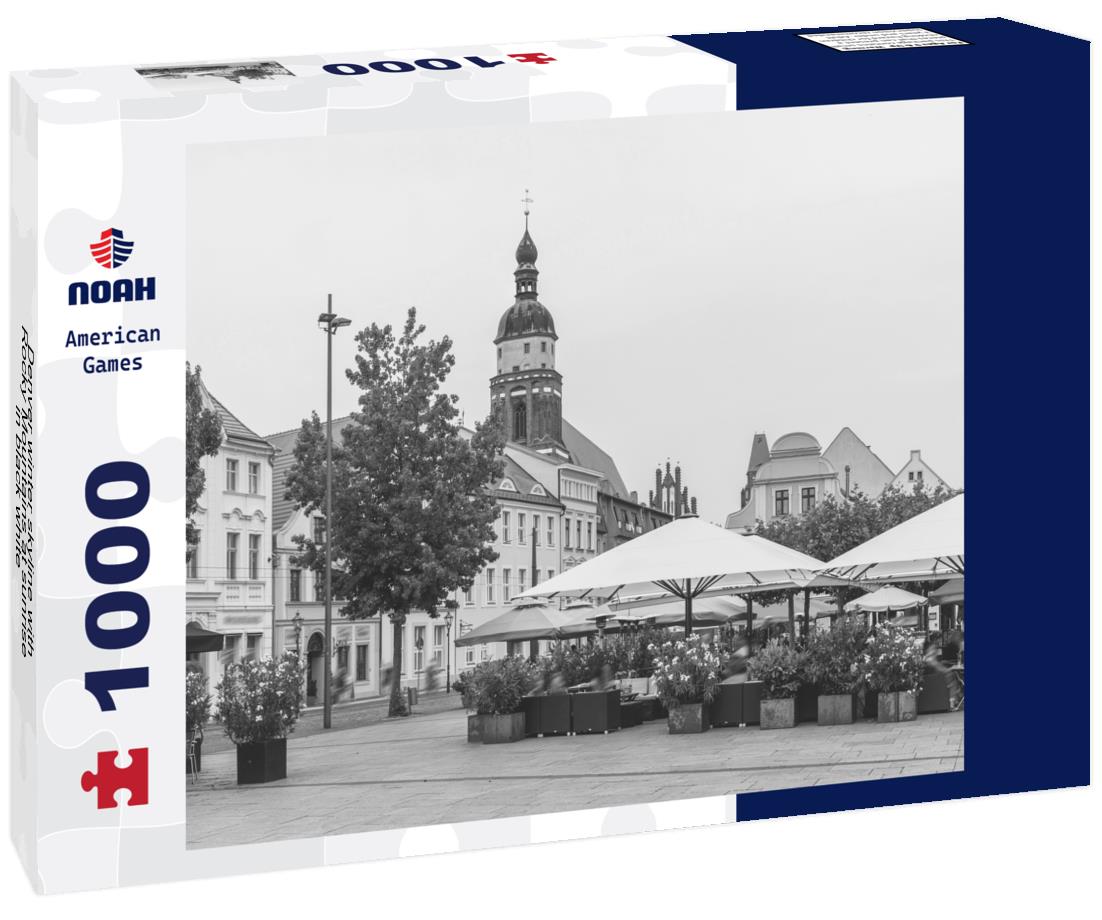 Noah Jigsaw Puzzle Denver winter skyline with Rocky Mountains at sunrise in black white 1000 pieces