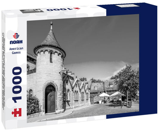 Noah Jigsaw Puzzle Beautiful snowy winter landscape at the Christmas fair on the Big Square (Stortorget) in the Old Town (Gamla Stan) in Stockholm, Sweden in black white 1000 pieces