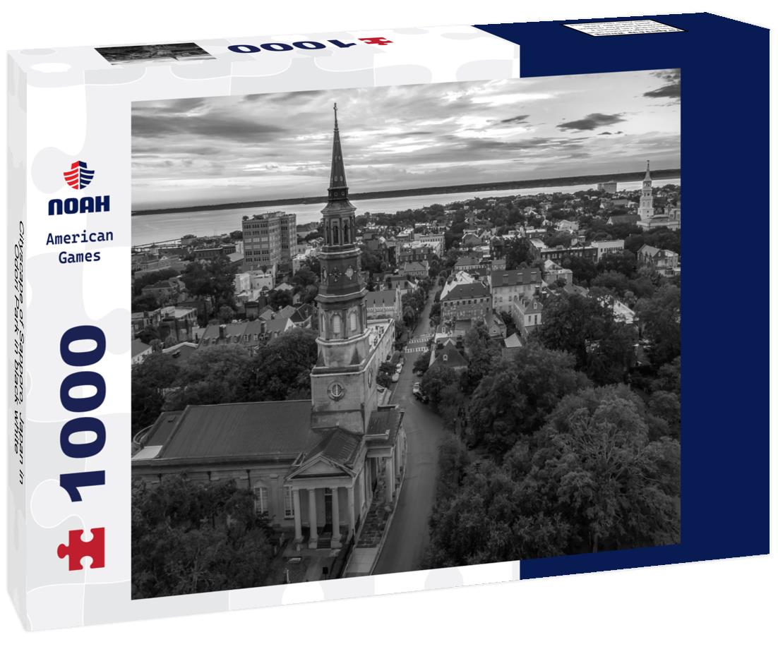 Noah Jigsaw Puzzle Cityscape of Sapporo, Japan in Odori Park in black white 1000 pieces