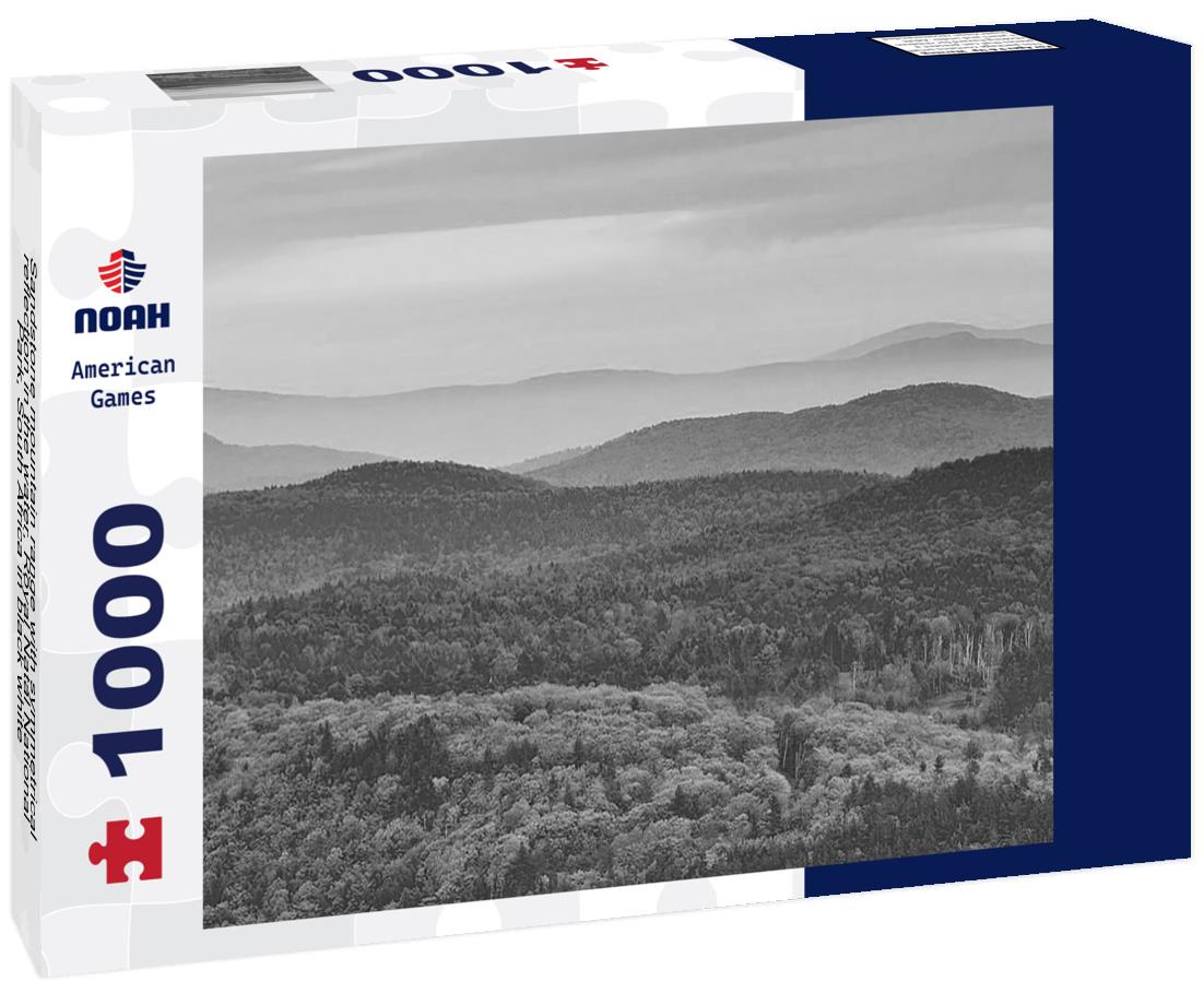 Noah Jigsaw Puzzle Sandstone mountain range with symmetrical reflection in the water, Royal Natal National Park, South Africa in black white 1000 pieces