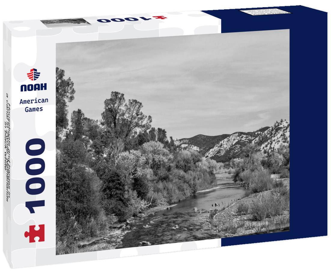 Noah Jigsaw Puzzle Houseboats and barges in a canal in Zwolle, Netherlands in black white 1000 pieces