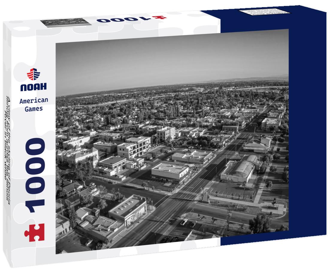 Noah Jigsaw Puzzle A view of the skyline of Peoria, Illinois from across the Illinois River in black white 1000 pieces