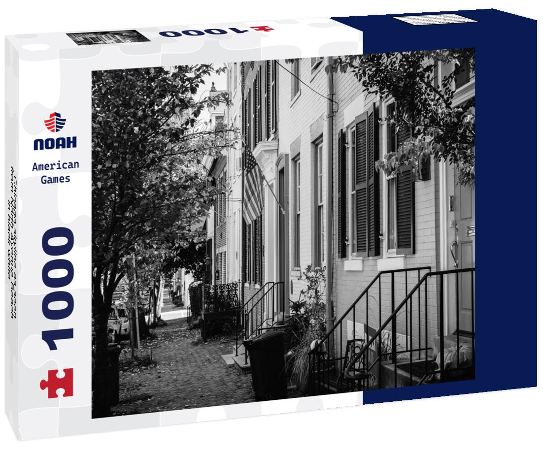 Noah Jigsaw Puzzle Chicago skyline as seen from North Avenue Beach in black white 1000 pieces