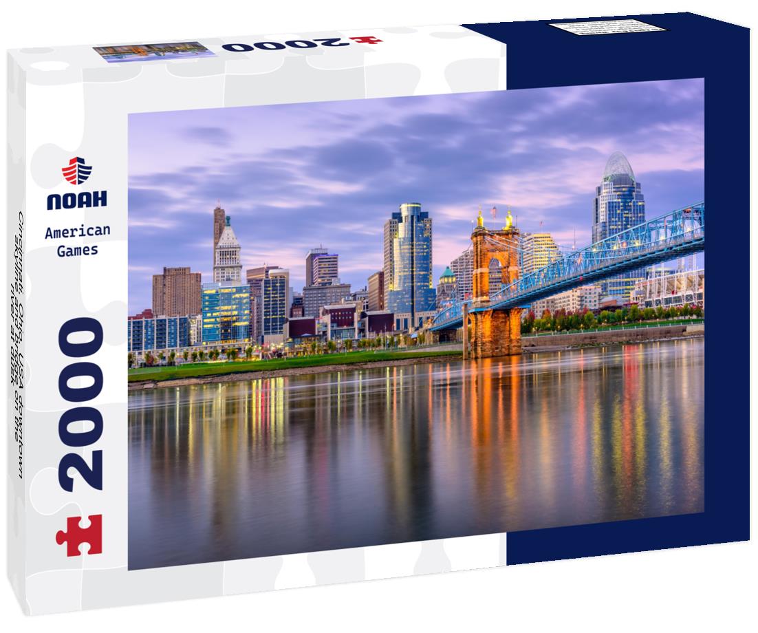 Noah Jigsaw Puzzle Cincinnati, Ohio, USA downtown skyline and bridge on the river at dusk 2000 pieces