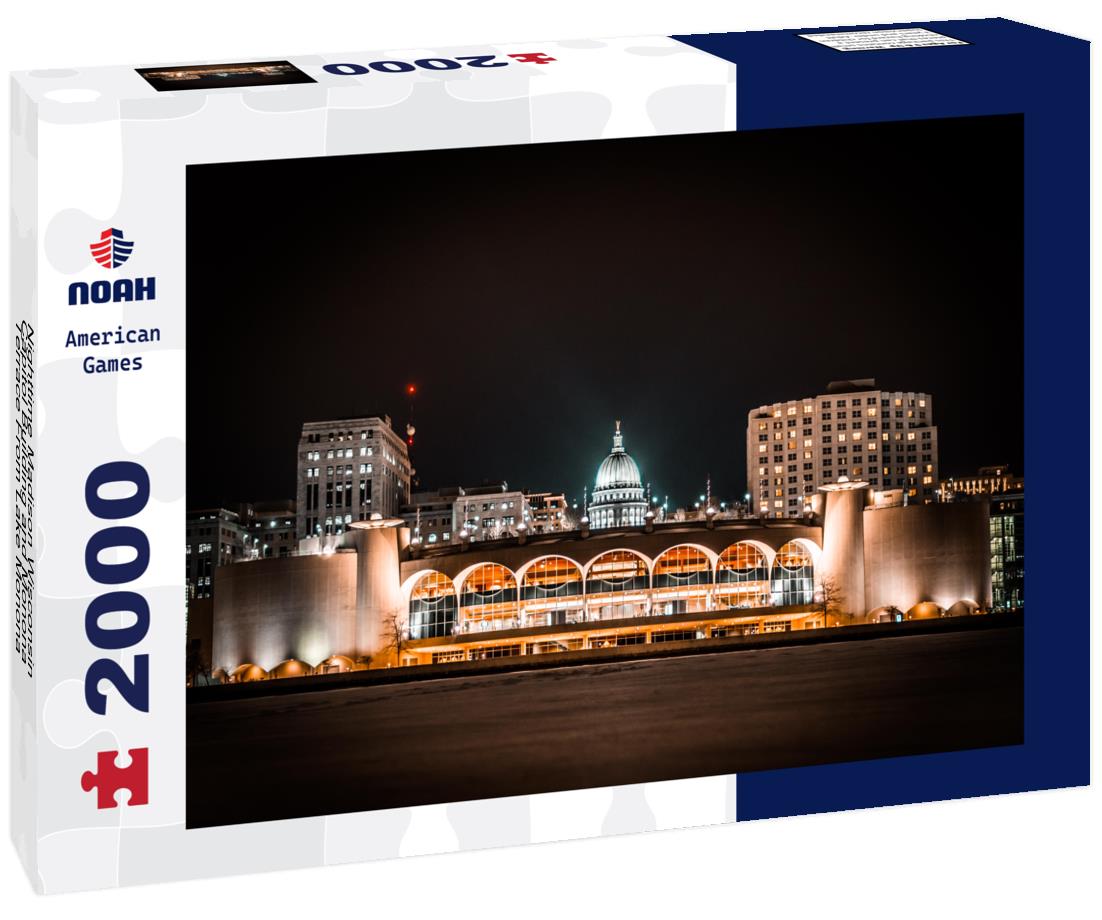 Noah Jigsaw Puzzle Nighttime Madison Wisconsin Capitol Building and Monona Terrace From Lake Monona 2000 pieces