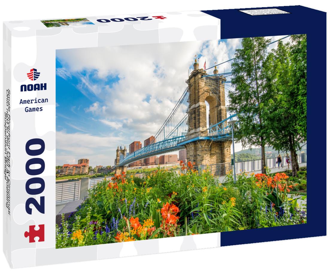 Noah Jigsaw Puzzle Smale Riverfront Park in Cincinnati, Ohio next to the John A Roebling Suspension Bridge 2000 pieces