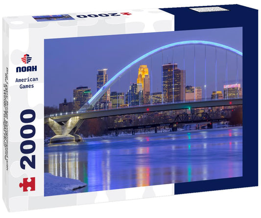 Noah Jigsaw Puzzle Blue Lowry Bridge Compressed with the Minneapolis Skyline during a Winter Twilight Hour 2000 pieces