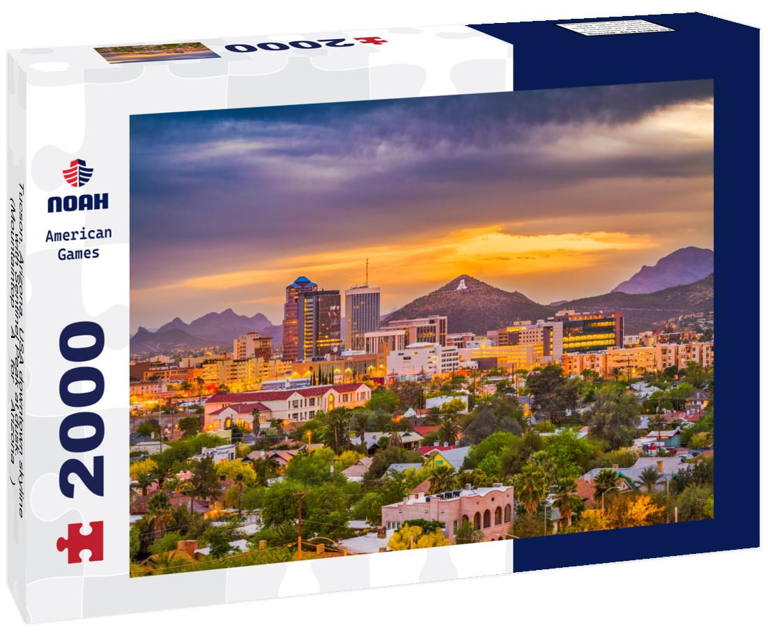Noah Jigsaw Puzzle Tucson, Arizona, USA downtown skyline with Sentinel Peak at dusk. (Mountaintop “A” for “Arizona”) 2000 pieces
