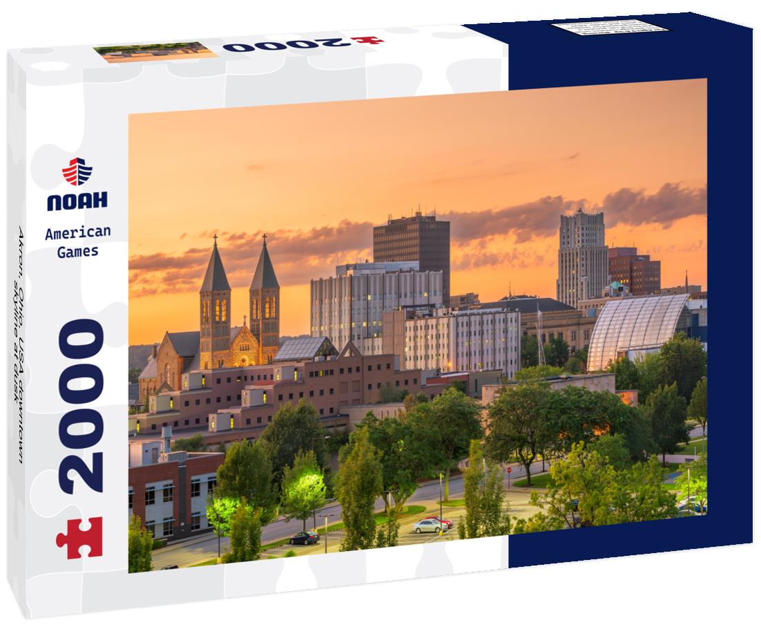 Noah Jigsaw Puzzle Akron, Ohio, USA downtown skyline at dusk 2000 pieces