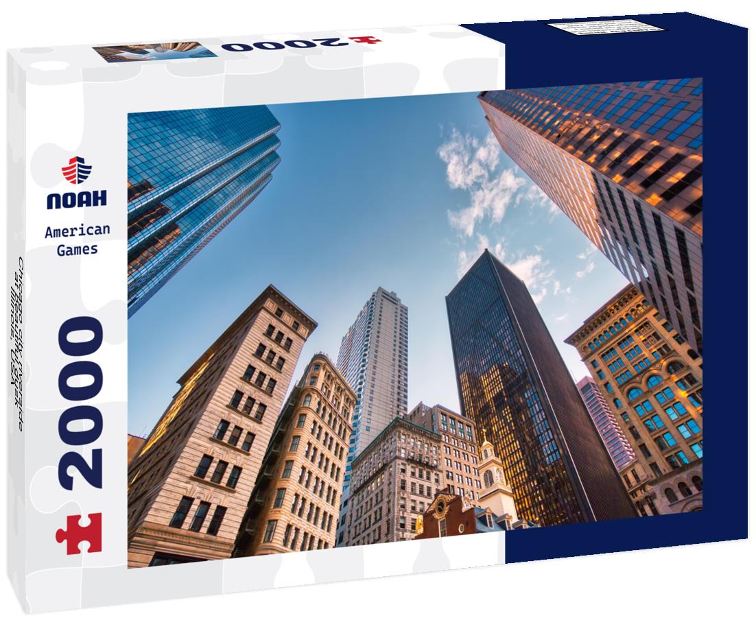 Noah Jigsaw Puzzle Chicago city riverside at beautiful dusk, Illinois, USA 2000 pieces